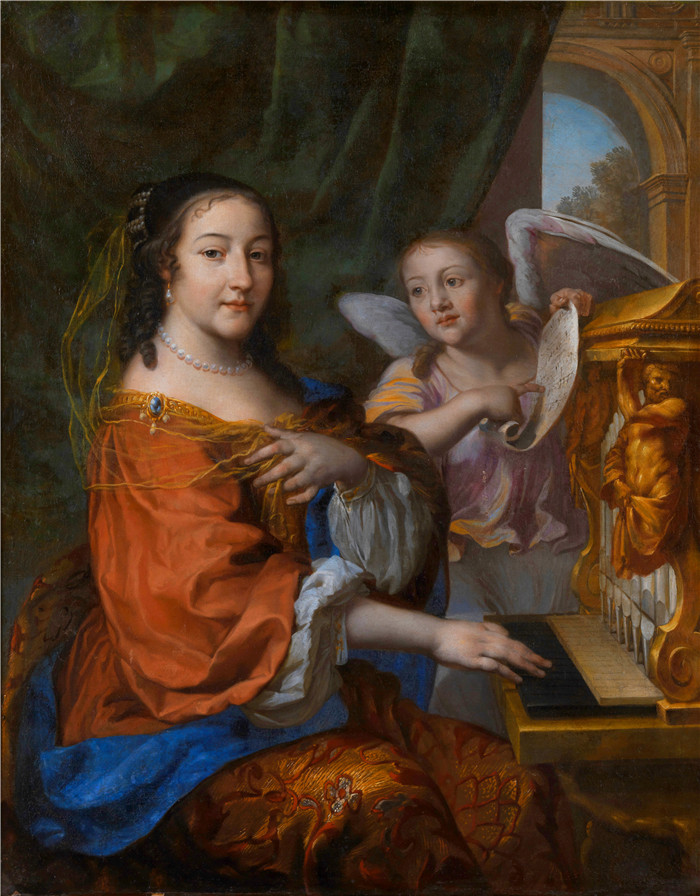 《一位具有圣凯西利亚属性的贵族女士的肖像》约阿希姆·冯·桑德拉特(Joachim von Sandrart)的画作