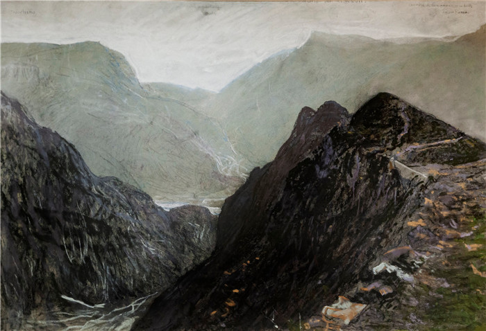 《覆盖萨索罗索河的野战炮》朱利奥·阿里斯蒂德·萨尔托里奥(Giulio Aristide Sartorio)的绘画-Field gun covering the Sasso Rosso (1917)