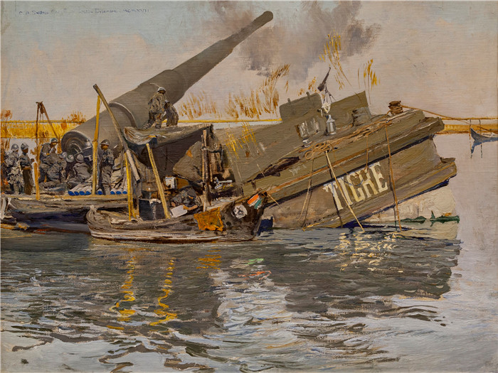《浮船》朱利奥·阿里斯蒂德·萨尔托里奥(Giulio Aristide Sartorio)的绘画-Pontoon Tigre (1917)