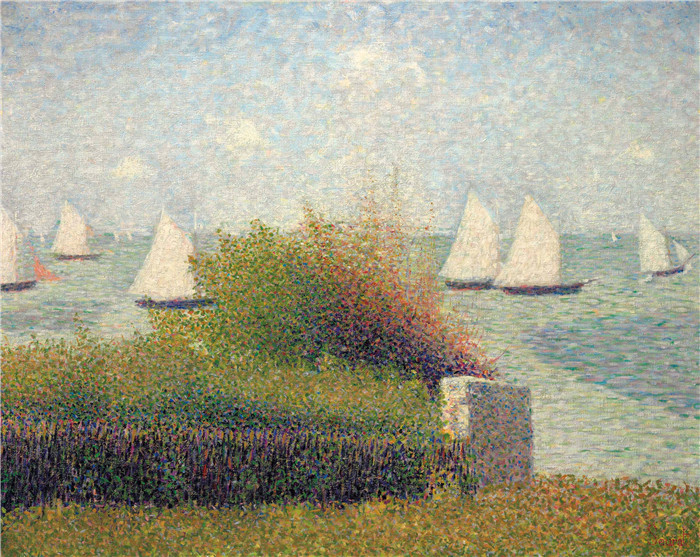 《格兰坎普港》乔治·修拉(Georges Seurat)高清作品-La rade de Grandcamp (Le port de Grandcamp)