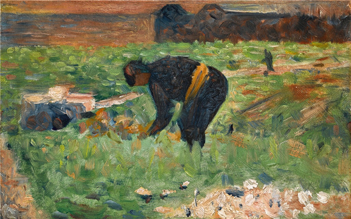 《正在工作的农民》乔治·修拉(Georges Seurat)高清作品-Paysan au travail