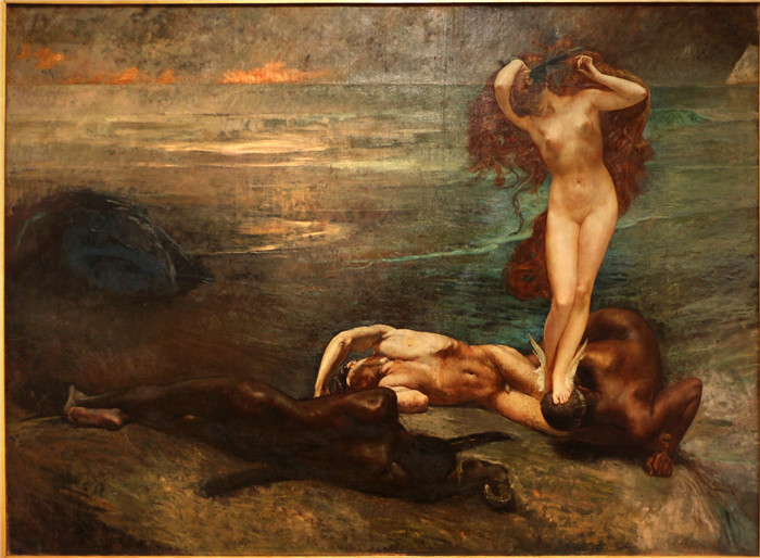 《拉戈戈和格利奥》朱利奥·阿里斯蒂德·萨尔托里奥(Giulio Aristide Sartorio)的绘画-la gorgone e gli eroi, 1899, 01