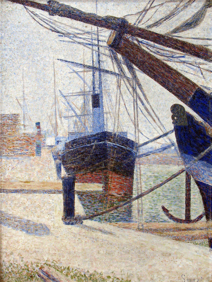 《塞拉特 港口1886》乔治·修拉(Georges Seurat)高清作品- Seurat Hafen von Honfleur anagoria