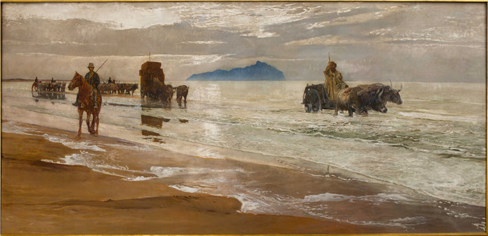 《奇尔切奥山景观》朱利奥·阿里斯蒂德·萨尔托里奥(Giulio Aristide Sartorio)的绘画-View of Mount Circeo (1902)