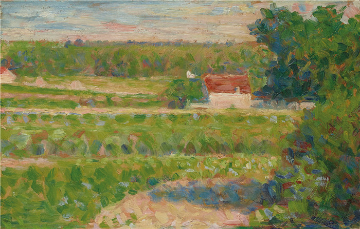 《红色屋顶的房子》乔治·修拉(Georges Seurat)高清作品-La Maison au toit rouge, par