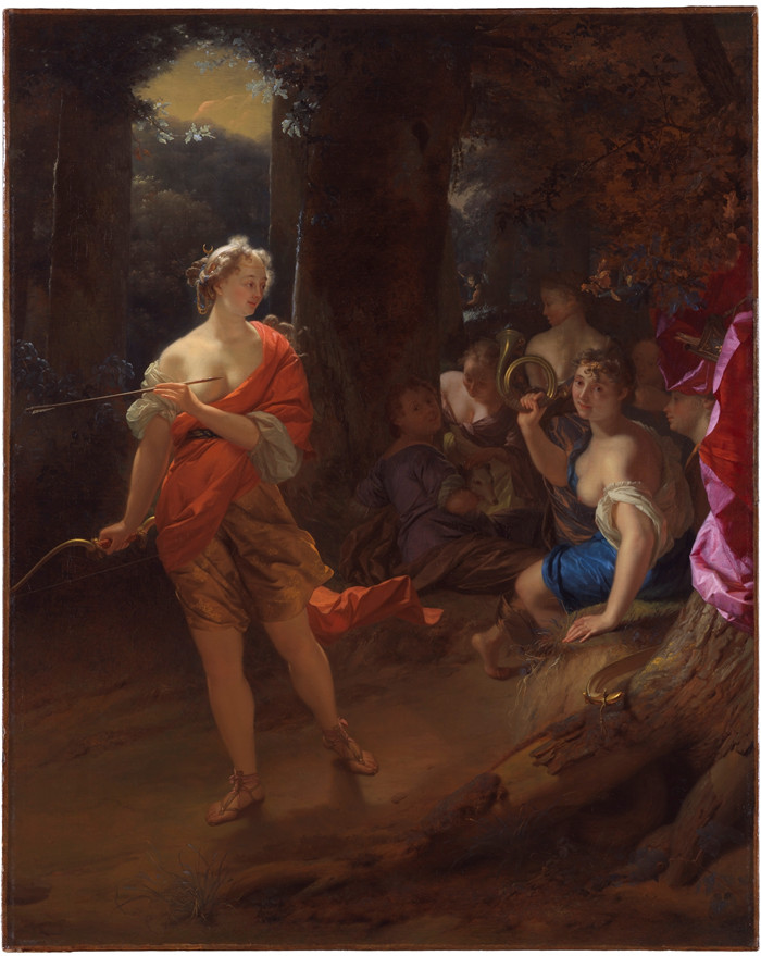 《戴安娜和她的仙女在空地上》戈弗里德·沙尔肯(Godefridus Schalcken)画作-Diana and Her Nymphs in a Clearing