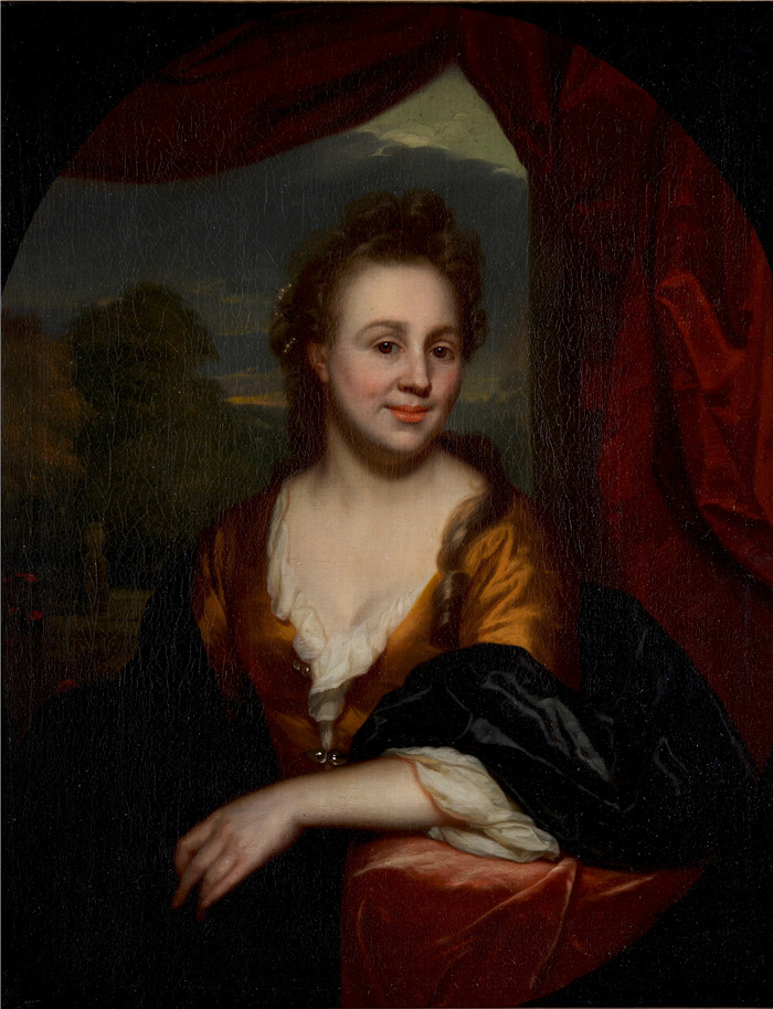 《奥维尔的哈尔维利夫鲁温费古尔》戈弗里德·沙尔肯(Godefridus Schalcken)画作-Vrouwenfiguur ter halverlijve in ovaal