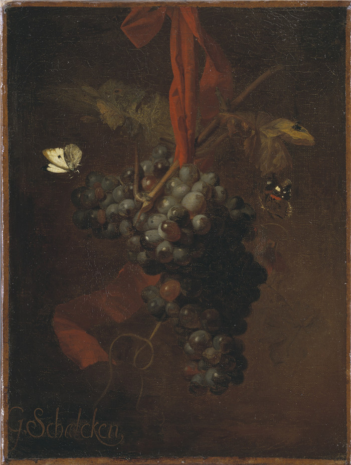 《一捆葡萄》戈弗里德·沙尔肯(Godefridus Schalcken)画作-Bunch of Grapes