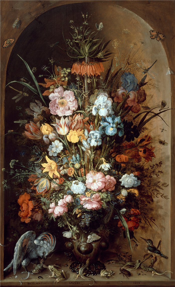 《皇冠帝国大花静物》罗兰德·萨弗里(Roelant Savery)画作-Large flower still life with Crown Imperial