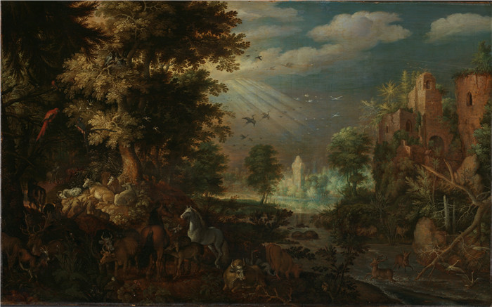 《动物景观》罗兰德·萨弗里(Roelant Savery)画作-Landscape with Animals