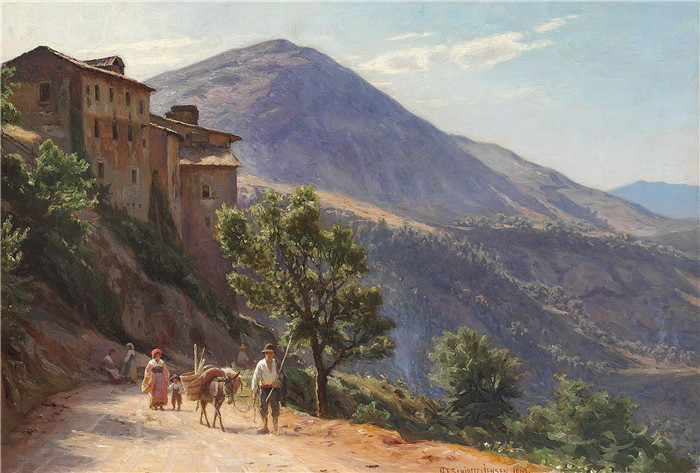 《萨宾山脉风光》延森（Niels Frederik Schiøttz-Jensen）画作-Landskab fra Sabinerbjergene. Anticoli   1907