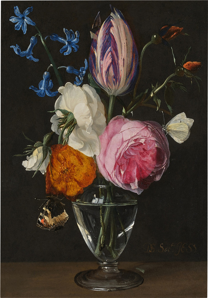 《玻璃花瓶里的花的静物》丹尼尔·塞格尔斯（Daniël Seghers）的绘画- Still Life of Flowers in a Glass Vase