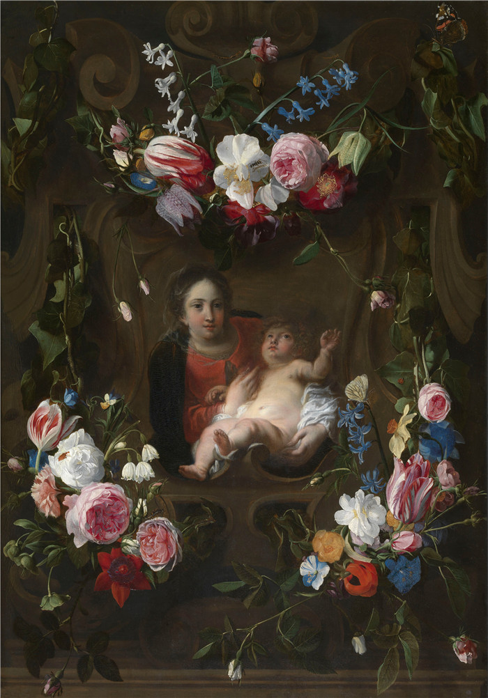 《花加兰的处女和孩子》丹尼尔·塞格尔斯（Daniël Seghers）的绘画- Virgin and Child in a Flower Garland