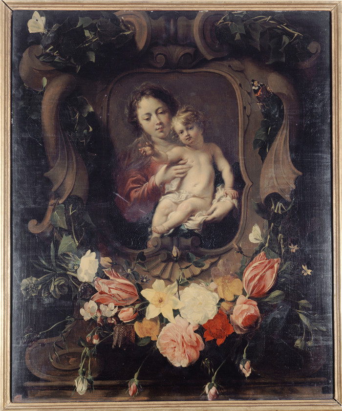 《花环中的圣母和孩子》丹尼尔·塞格尔斯（Daniël Seghers）的绘画-Vierge à l'enfant dans une couronne de fleurs