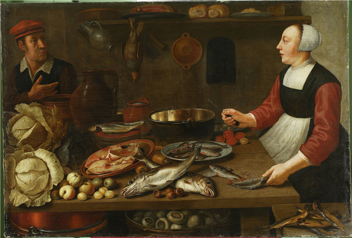 《厨房内部》弗洛里斯·范·斯库滕(Floris van Schooten)的画作-Kitchen interior