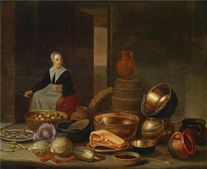 《厨房内部》弗洛里斯·范·斯库滕(Floris van Schooten)的画作-Kücheninterieur