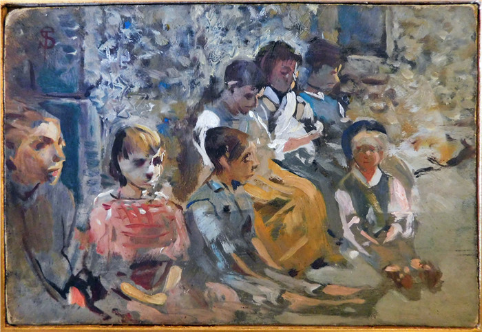 《坐着的男孩们》特莱马科·西尼奥里尼(Telemaco Signorini)的油画-ragazzi seduti, 01