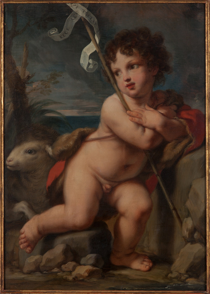 《圣若望洗者,孩童与羔羊》伊丽莎白·西拉尼(Elisabetta Sirani)的画作-Joven San Juan Bautista. Niño con Agnus Dei