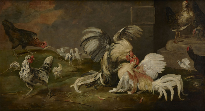 《家禽斗鸡》弗兰斯·斯奈德斯（Frans Snyders）油画-Cockfight in the poultry