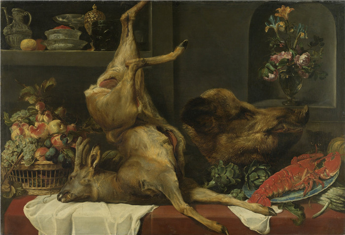 《静物：大型猎物、水果与花卉》弗兰斯·斯奈德斯（Frans Snyders）油画-Still life with large dead game, fruit and flowers