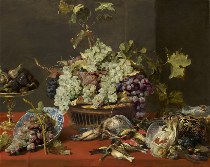 《静物：葡萄与猎物》弗兰斯·斯奈德斯（Frans Snyders）油画-Still Life with Grapes and Game, c. 1630,