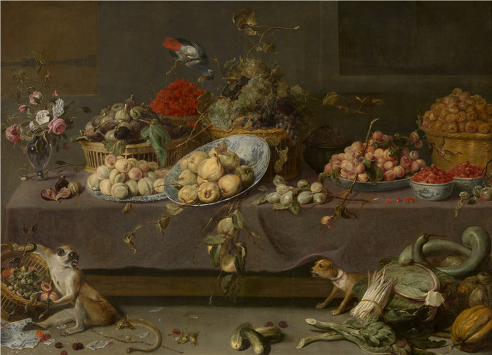 《花卉与水果》弗兰斯·斯奈德斯（Frans Snyders）油画-Bloemen en vruchten