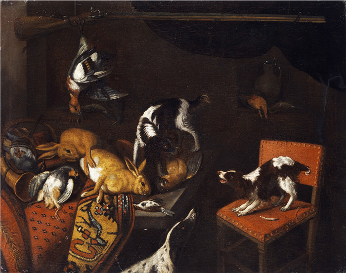《静物画，猎犬》弗兰斯·斯奈德斯（Frans Snyders）油画-Stillleben 17Jh mit Jagdhunden