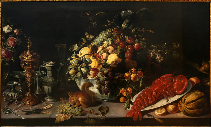 《静物，为宴会摆放桌子》弗兰斯·斯奈德斯（Frans Snyders）油画-natura morta con tavola imbandita per un banchetto, 1625年