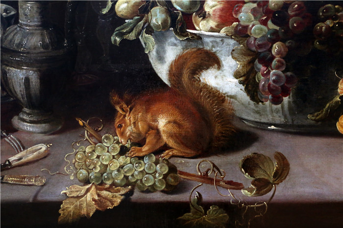 《静物与桌子》弗兰斯·斯奈德斯（Frans Snyders）油画-natura morta con tavola imbandita per un banchetto, 1625年