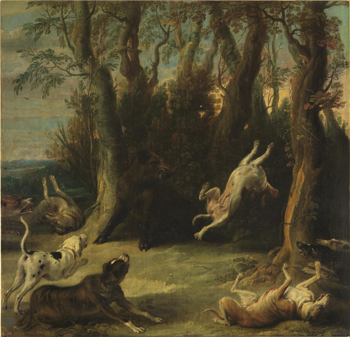 《野猪骚扰》弗兰斯·斯奈德斯（Frans Snyders）油画-Wild boar harassed