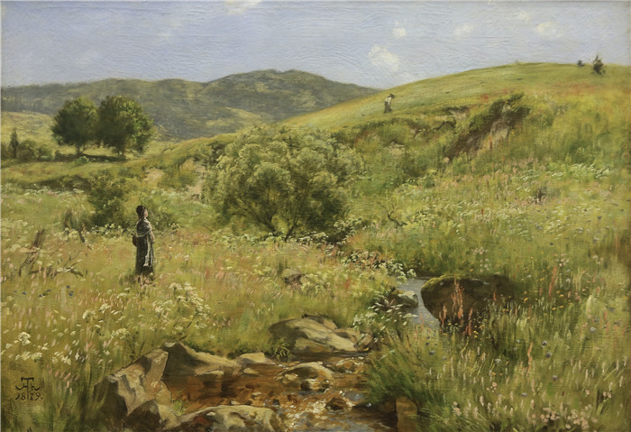 《贝尔瑙的盛开草地》汉斯·托马(Hans Thoma)作品-Blooming meadow at Bernau