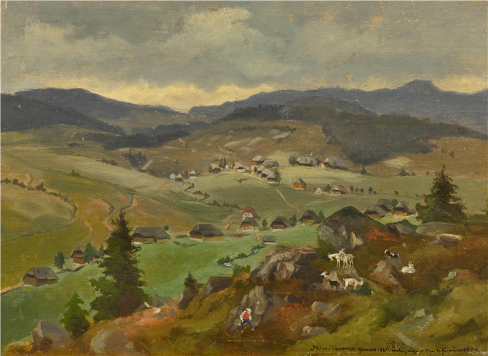 《伯瑙全景》汉斯·托马(Hans Thoma)作品-Blick auf Bernau 1860