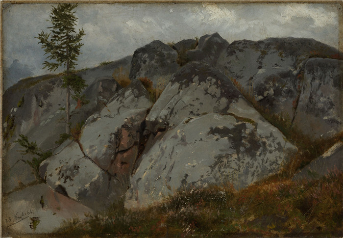 汉斯·托马(Hans Thoma)作品-带小树的岩石Felsblöcke mit Tännchen (1861)