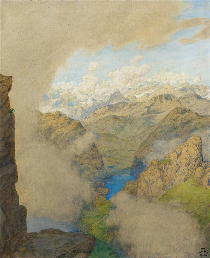 《布雷特霍恩北壁景观》汉斯·托马(Hans Thoma)作品-Blick auf die Nordwand des Breithorns (1916)