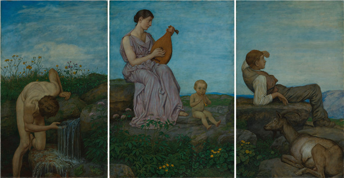 汉斯·托马(Hans Thoma)作品-三联画《源泉》Triptychon die Quelle (1910-15)