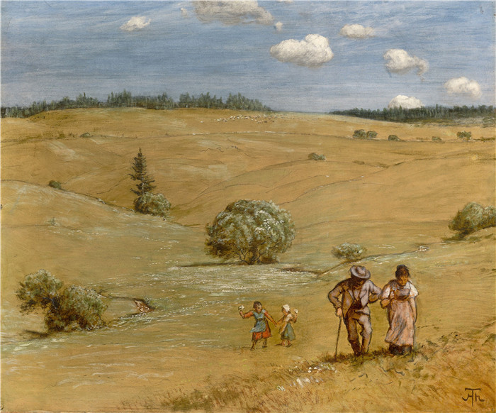 《丘陵地貌》汉斯·托马(Hans Thoma)作品-Hügelige Landschaft (ca. 1889)