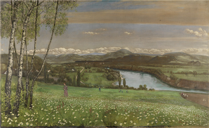 《萨尔克宁根附近的莱茵河谷》汉斯·托马(Hans Thoma)作品- Das Rheintal bei Säckingen