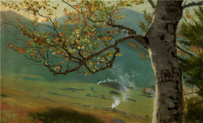《秋日树木》汉斯·托马(Hans Thoma)作品-Herbstlicher Baum vor Wiesental