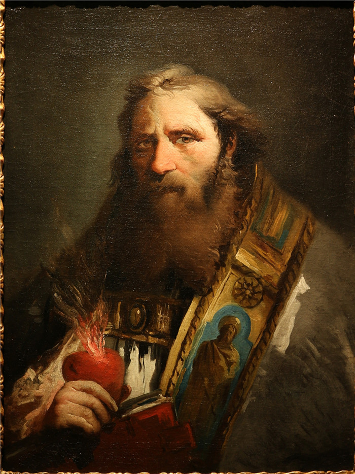 《圣戈斯蒂诺的自由和自由》乔瓦尼·多梅尼科·蒂埃波洛(Giovanni Domenico Tiepolo)油画-sant'agostino con un libro e un cuore fiamm