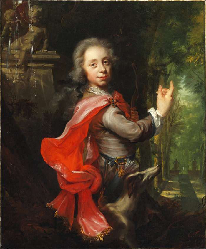 《公园里的男孩肖像》科内利斯·特罗斯特(Cornelis Troost)的画作-Portræt af en dreng i en park