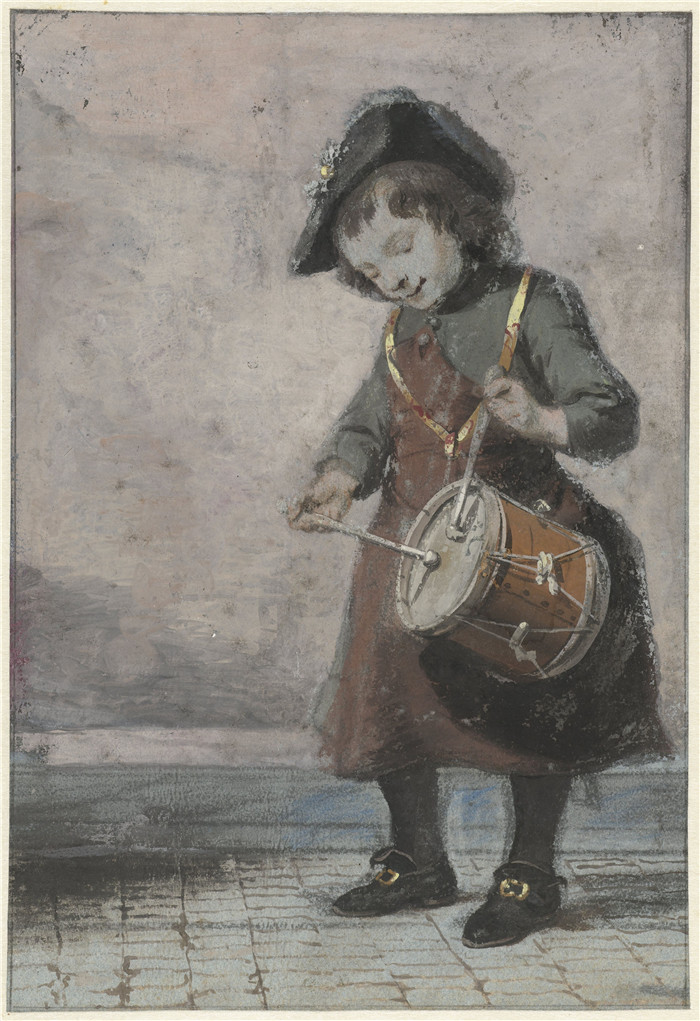 《敲鼓的男孩》科内利斯·特罗斯特(Cornelis Troost)的画作-Trommelende jongen