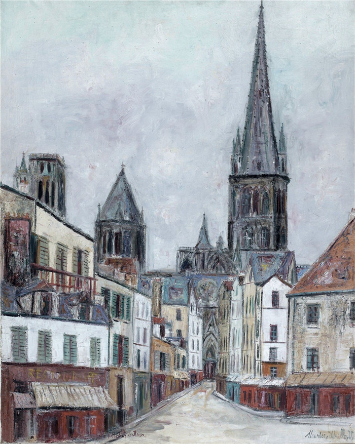 《鲁昂大教堂(塞纳河沿岸)》莫里斯·乌特里略(Maurice Utrillo)的绘画-The Cathedral of Rouen (Seine-Maritime), 1932