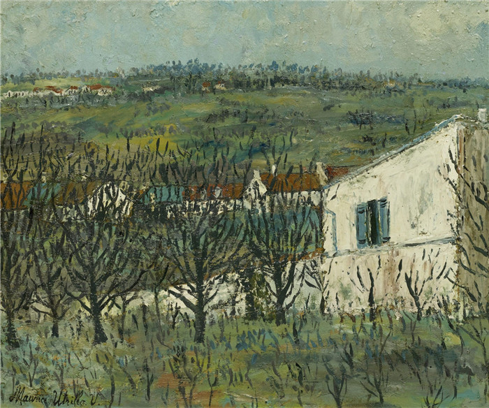 《蒙马尼的风景》莫里斯·乌特里略(Maurice Utrillo)的绘画-Landscape at Montmagny, 1908