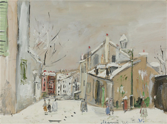 《米米·平森故居》莫里斯·乌特里略(Maurice Utrillo)的绘画-The House of Mimi Pinson at Montmartre