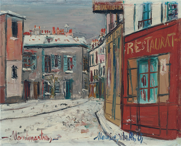 《蒙马特诺文斯街》莫里斯·乌特里略(Maurice Utrillo)的绘画-Norvins Street at Montmartre, 1941