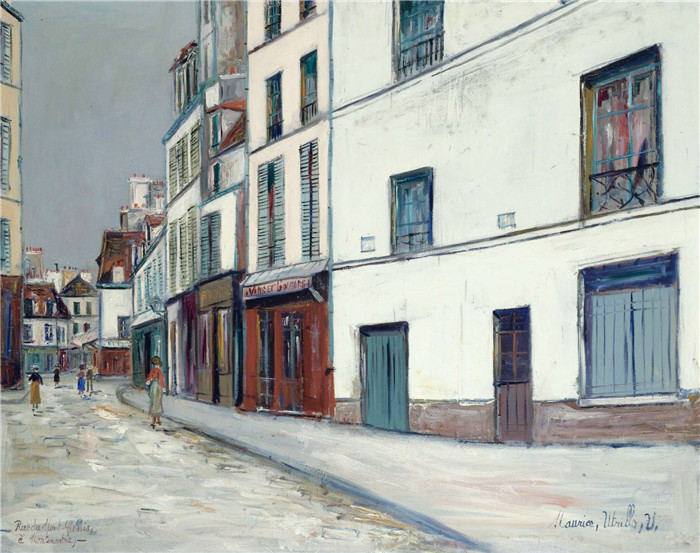 《蒙马特的塞尼斯山街》莫里斯·乌特里略(Maurice Utrillo)的绘画-Mont-Cenis Street on Montmartre, 1930
