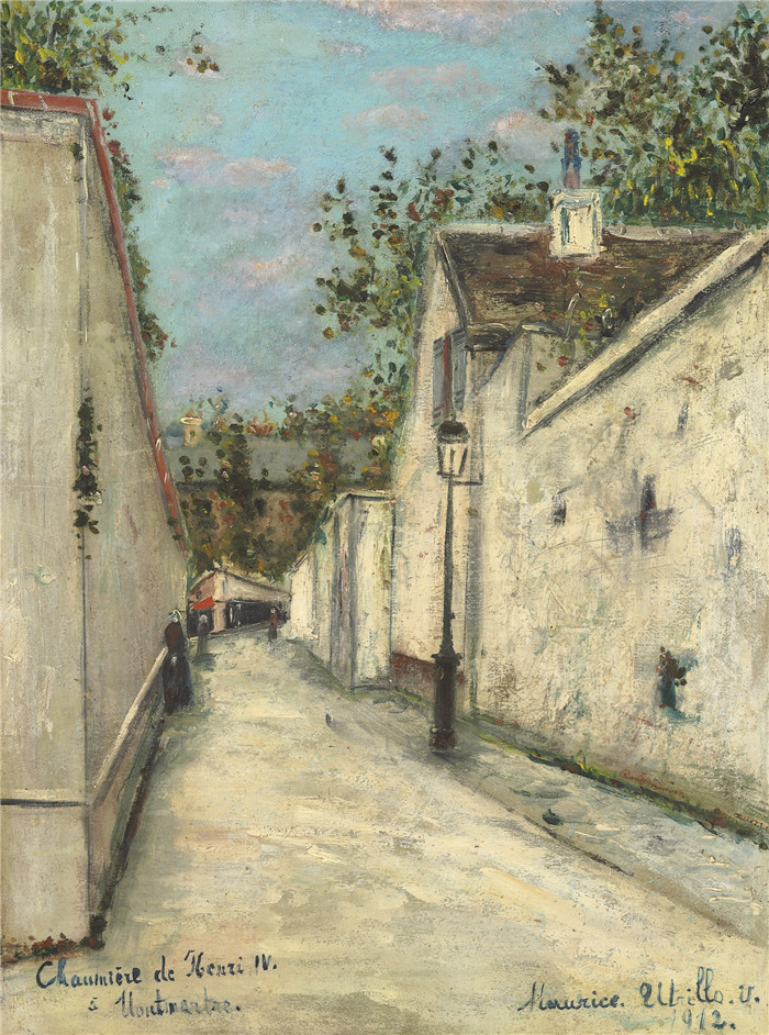 《蒙马特的茅草屋》莫里斯·乌特里略(Maurice Utrillo)的绘画-Thatched Houses on Montmartre, 1912