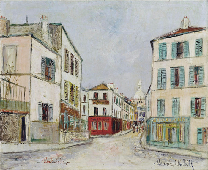 《蒙马特诺文斯街 1936年》莫里斯·乌特里略(Maurice Utrillo)的绘画-Norvins Street at Montmartre, 1936