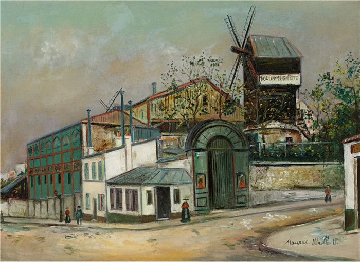 《蒙马特磨坊 1916年》莫里斯·乌特里略(Maurice Utrillo)的绘画-Le Moulin de la Galette, Montmartre, 1916-18