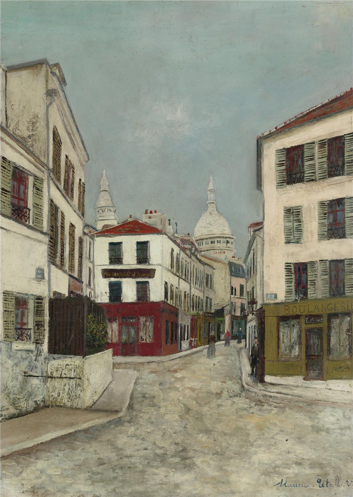 《蒙马特诺文斯街》莫里斯·乌特里略(Maurice Utrillo)的绘画-Norvins Street at Montmartre, 1910
